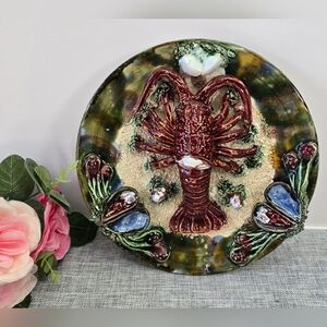Vtg 1950s Earthenware Seafood Palissy Lobster Plate Portugese Alvaro Jose Rare
